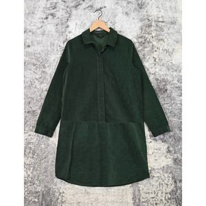 COS Green Corduroy Collared Popover Long Sleeve Shirt Dress US 8 UK 12